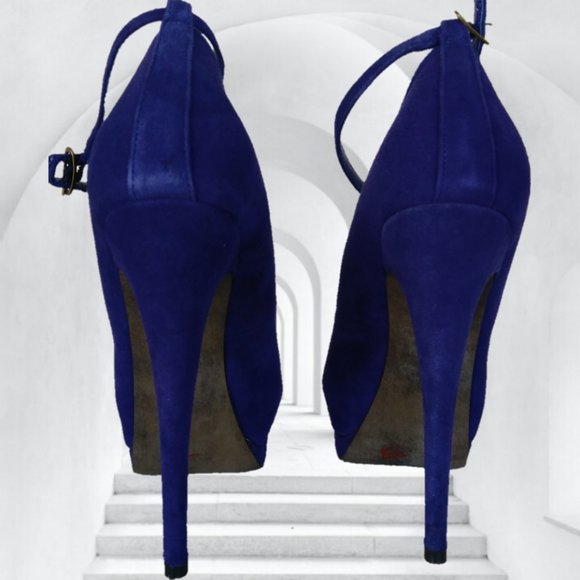 STEVE MADDEN 7.5 M VIOLET BLUE PURPLE SUEDE LEATHER PLATFORM STILETTO HEELS - Picture 7 of 17